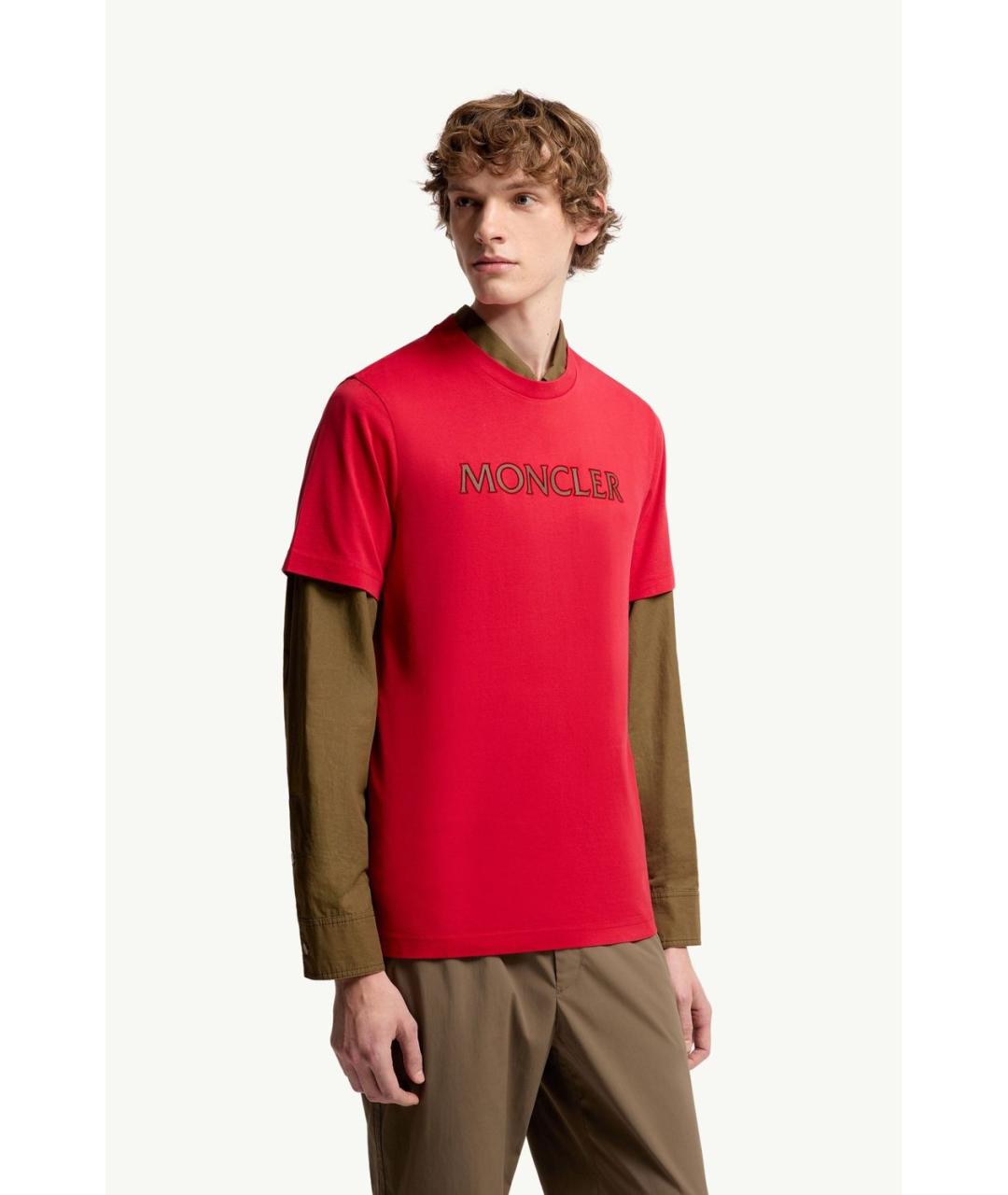 MONCLER Красная хлопковая футболка, фото 2