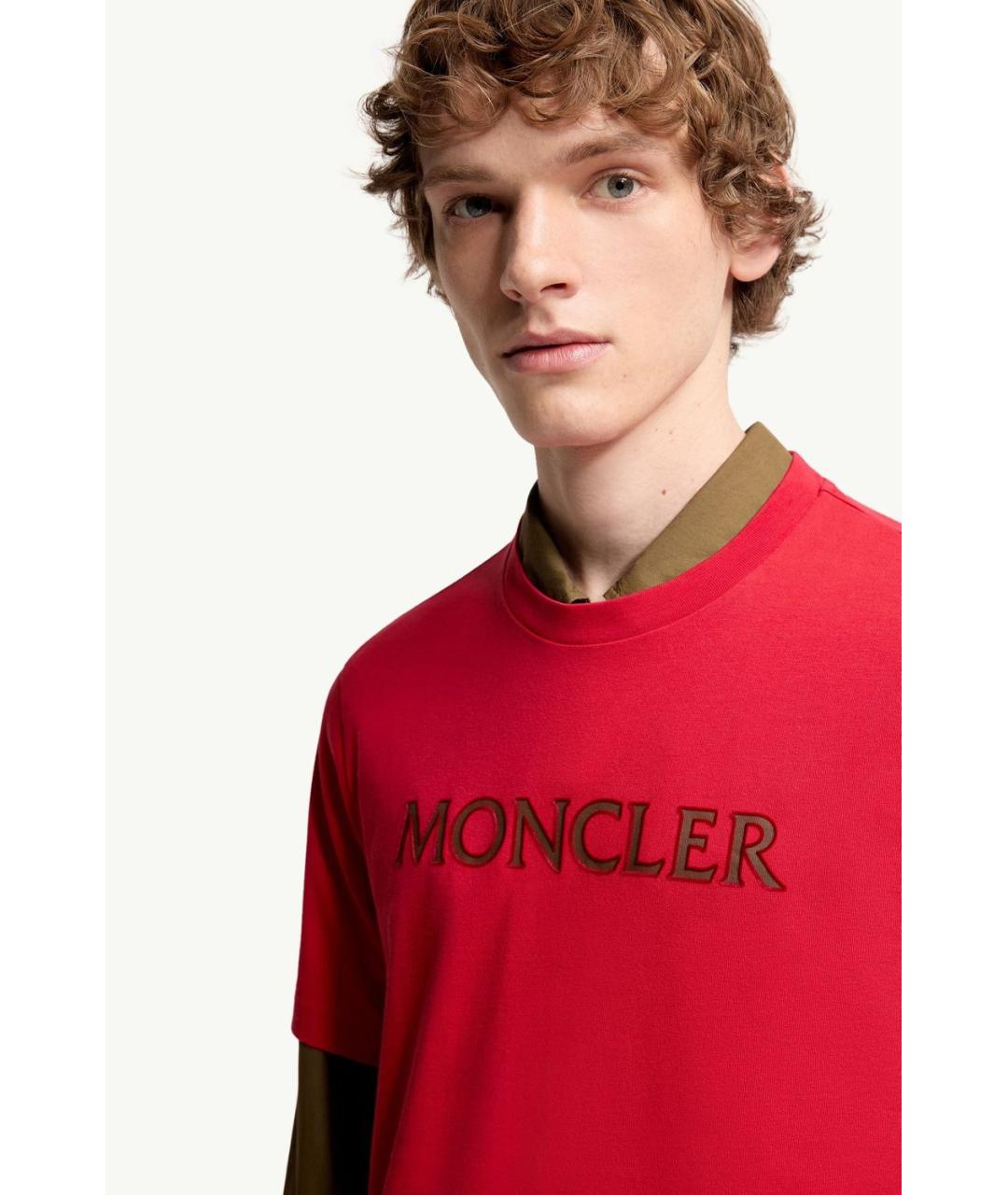 MONCLER Красная хлопковая футболка, фото 4