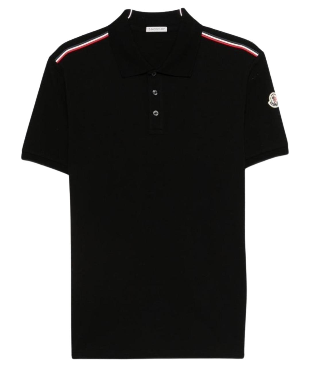 MONCLER Черное хлопковое поло с коротким рукавом, фото 1