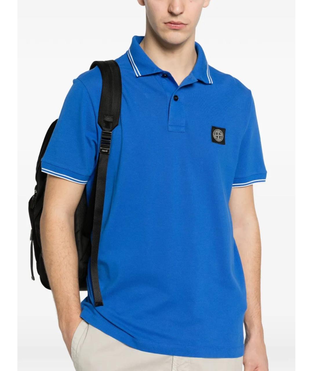 STONE ISLAND Синее хлопковое поло с коротким рукавом, фото 5