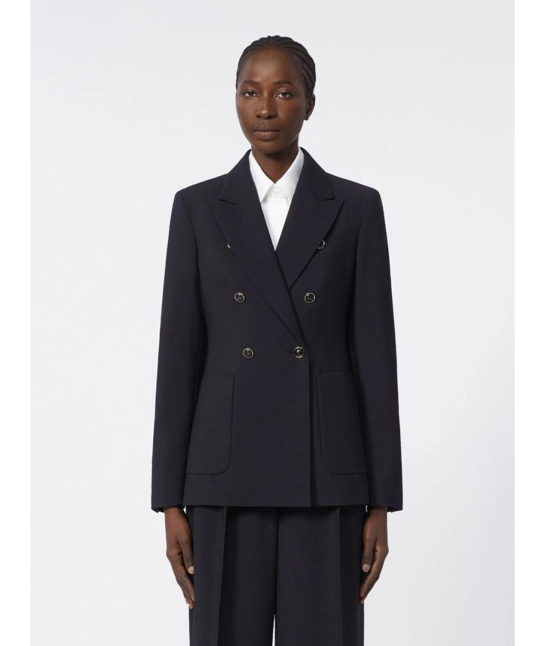 MAX MARA Темно-синий шерстяной жакет/пиджак, фото 3