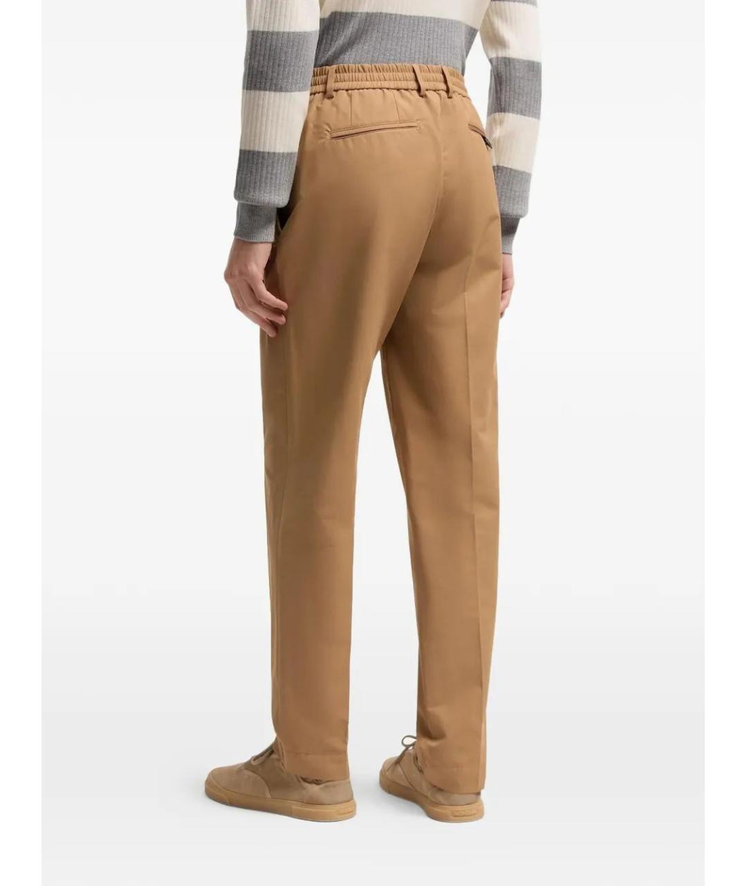 MONCLER Коричневые хлопковые повседневные брюки, фото 3