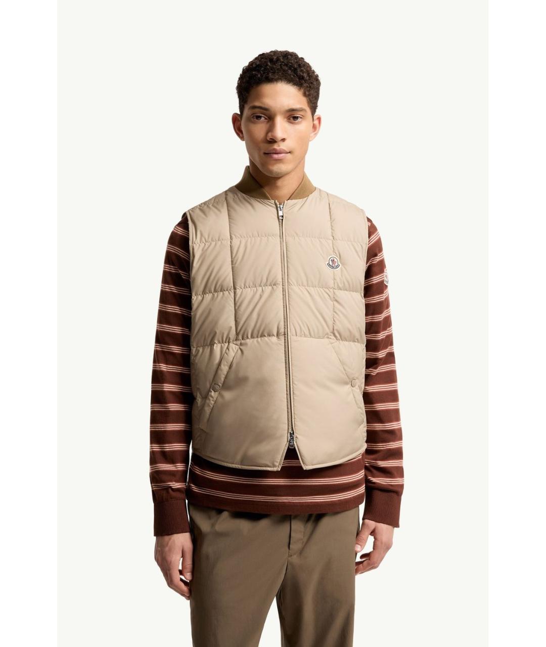 MONCLER Бежевый полиэстеровый жилет, фото 2