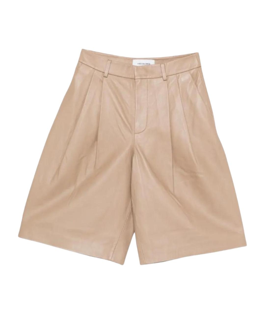 YVES SALOMON Бежевые кожаные шорты, фото 1