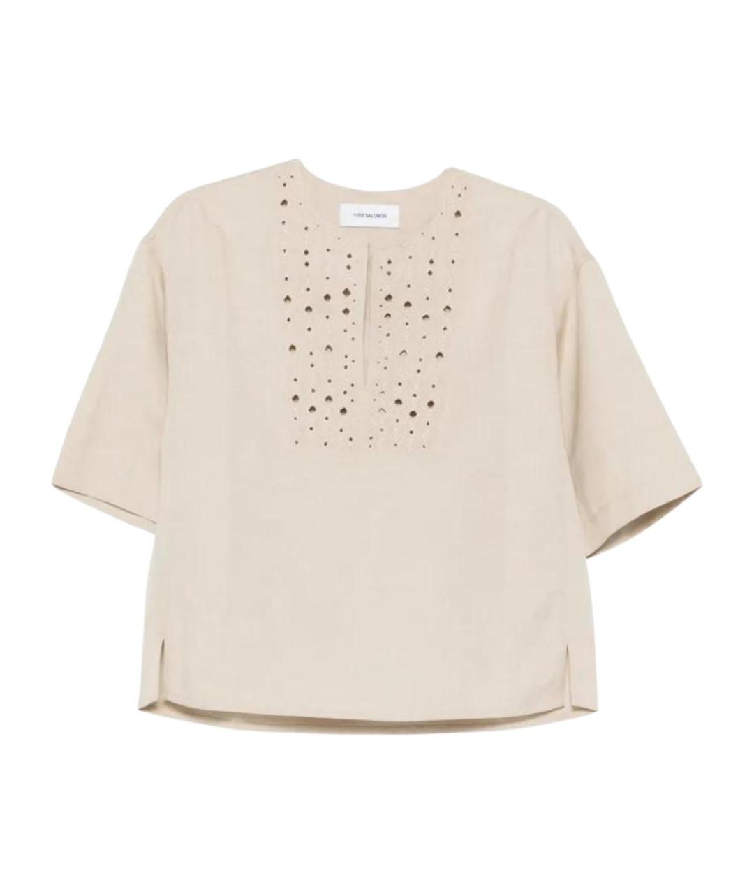 YVES SALOMON Бежевая хлопковая футболка, фото 1