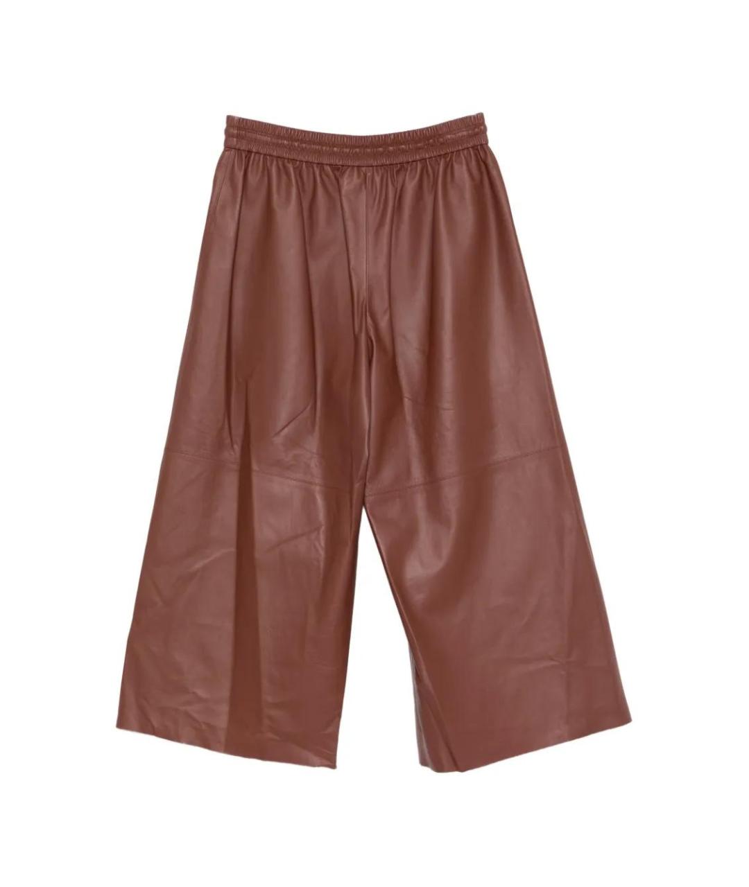 YVES SALOMON Коричневые кожаные брюки широкие, фото 2