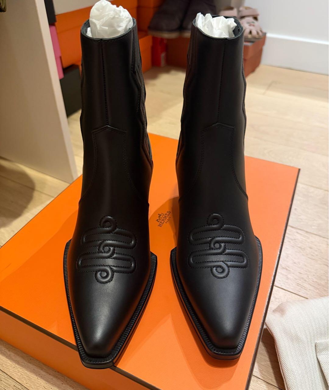 HERMES Черные кожаные полусапоги, фото 2