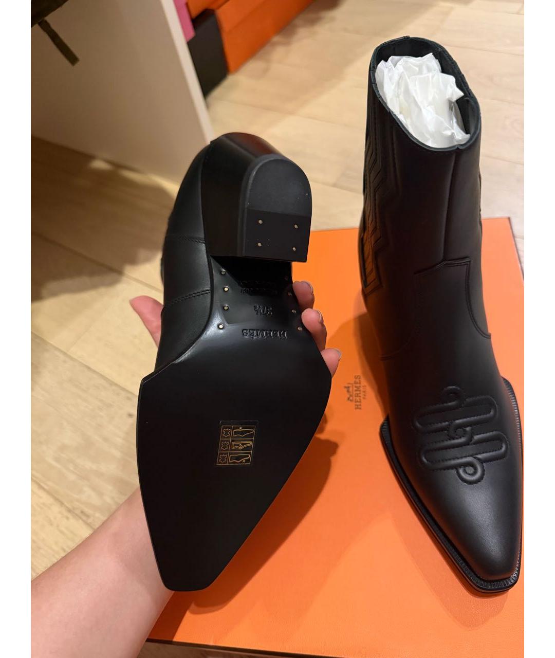 HERMES Черные кожаные полусапоги, фото 5