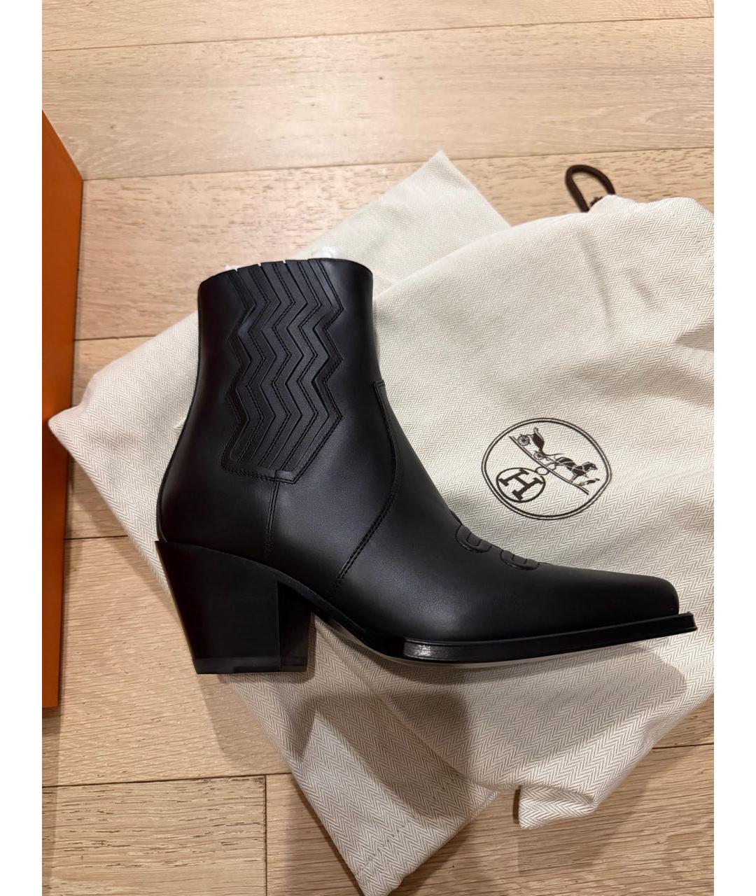 HERMES Черные кожаные полусапоги, фото 7