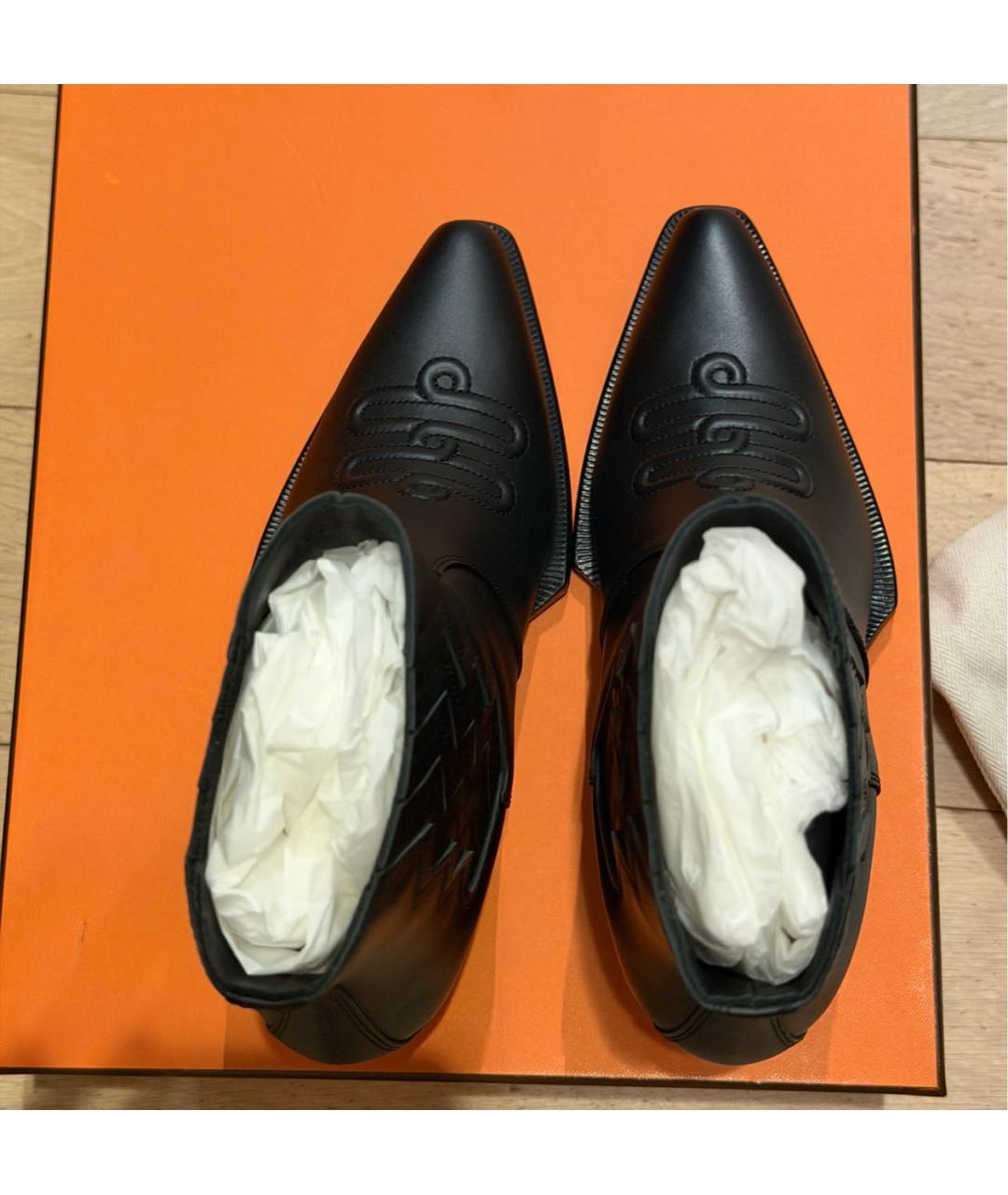 HERMES Черные кожаные полусапоги, фото 3