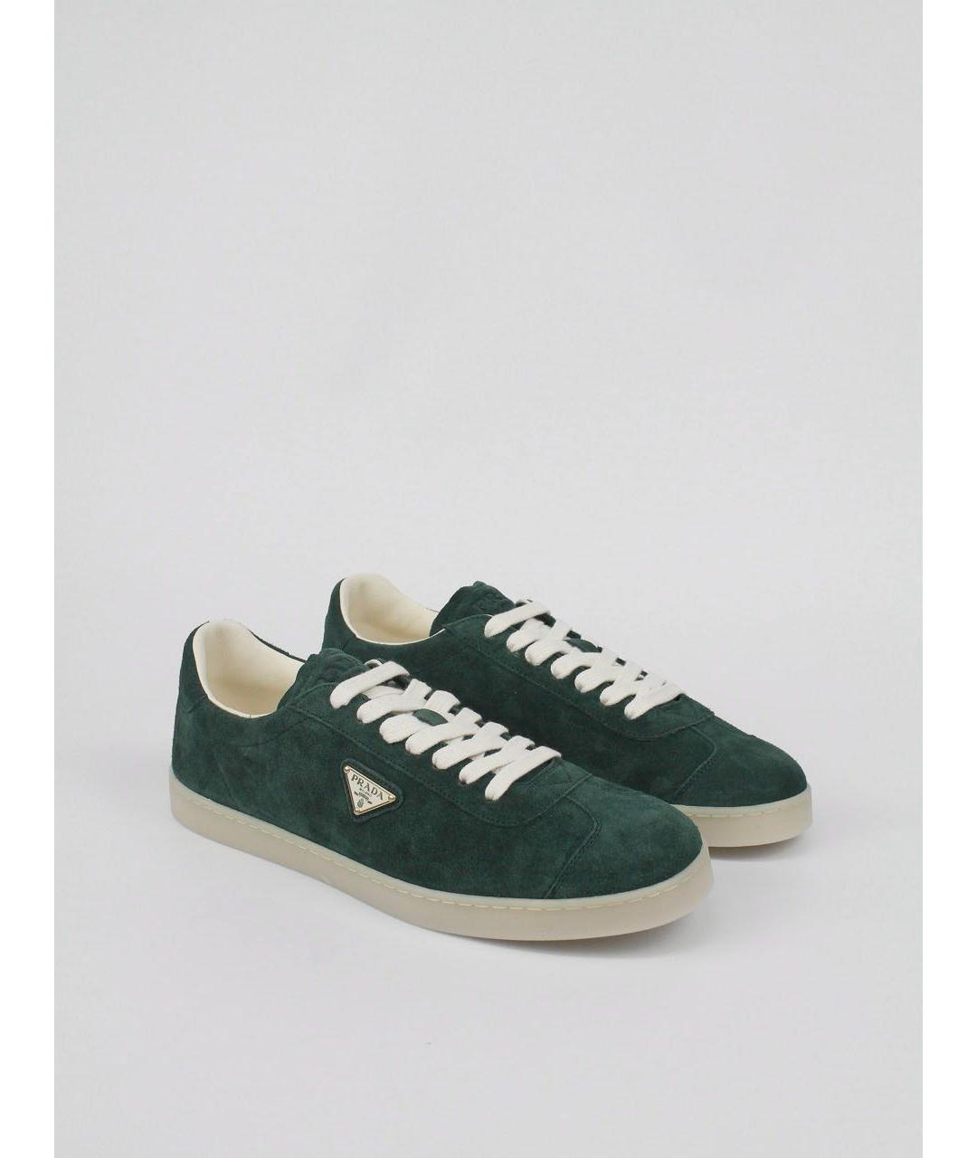 PRADA Зеленые замшевые низкие кроссовки / кеды, фото 8