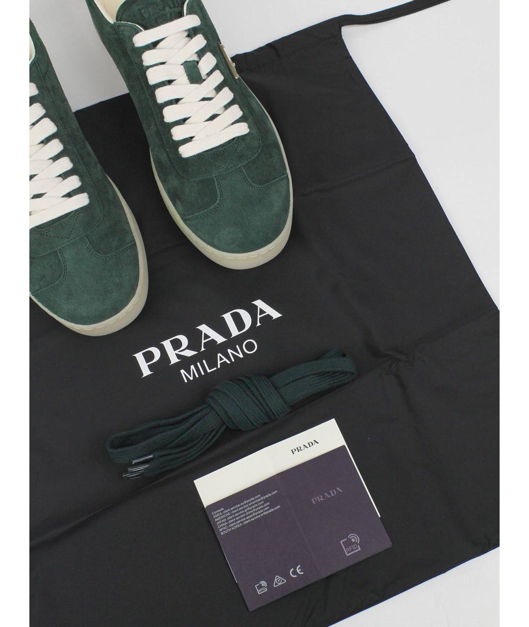 PRADA Зеленые замшевые низкие кроссовки / кеды, фото 4