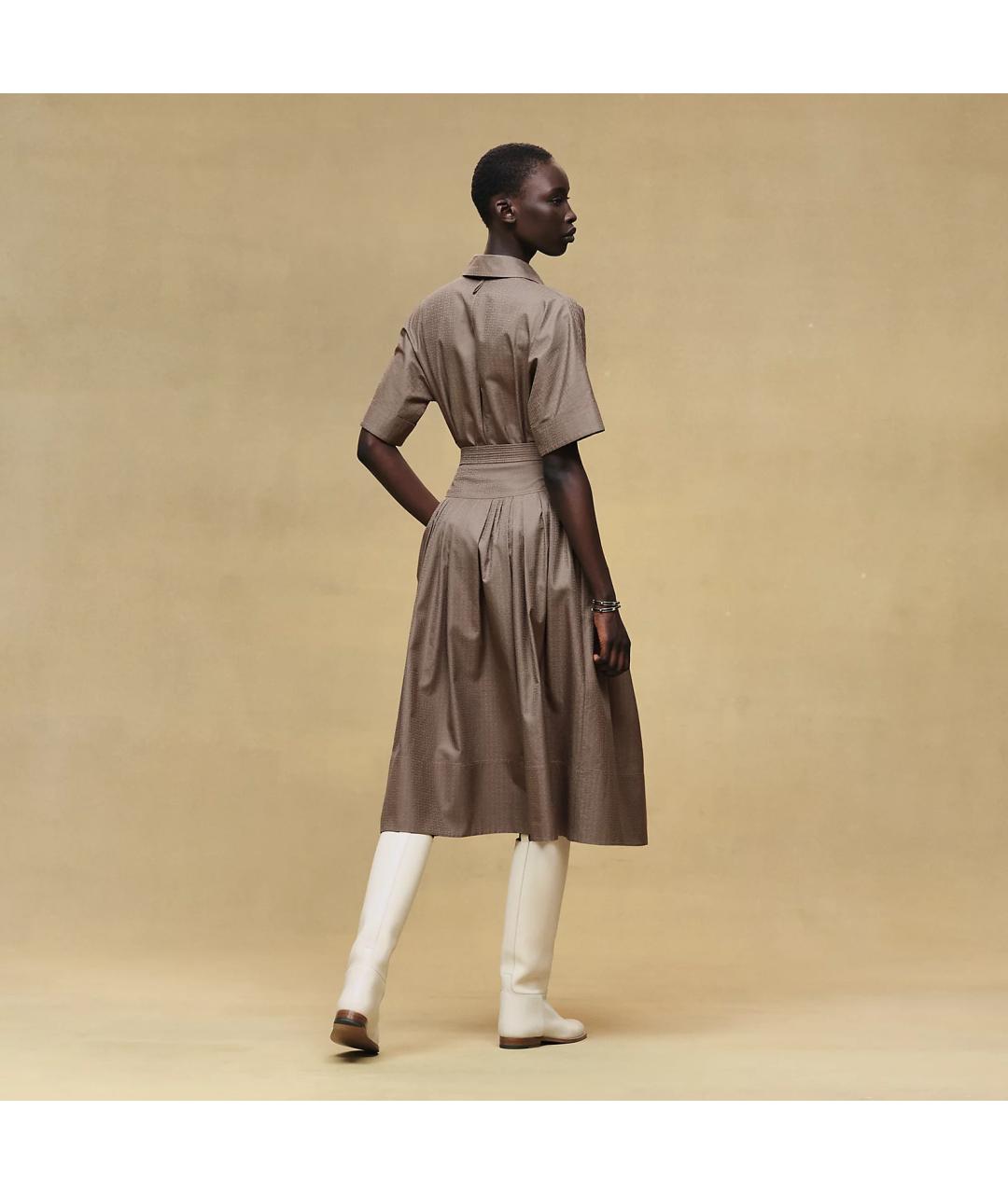 HERMES Коричневая хлопковая юбка миди, фото 3