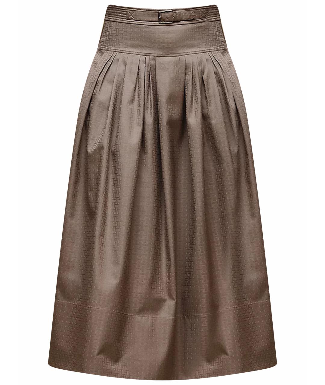 HERMES Коричневая хлопковая юбка миди, фото 1