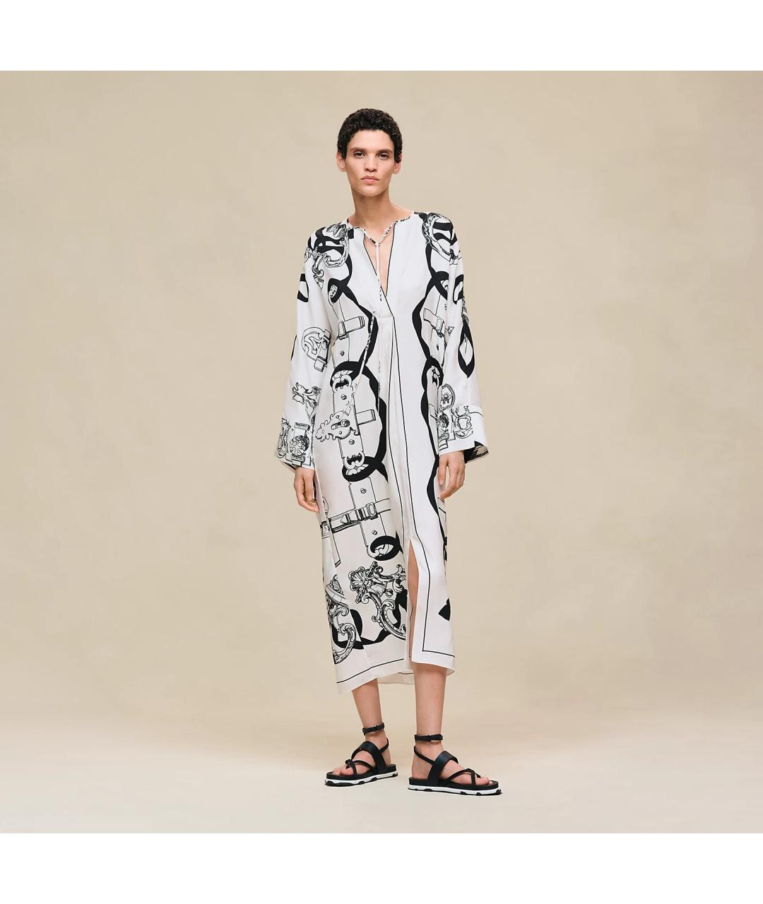 HERMES Белое шелковое платье, фото 7