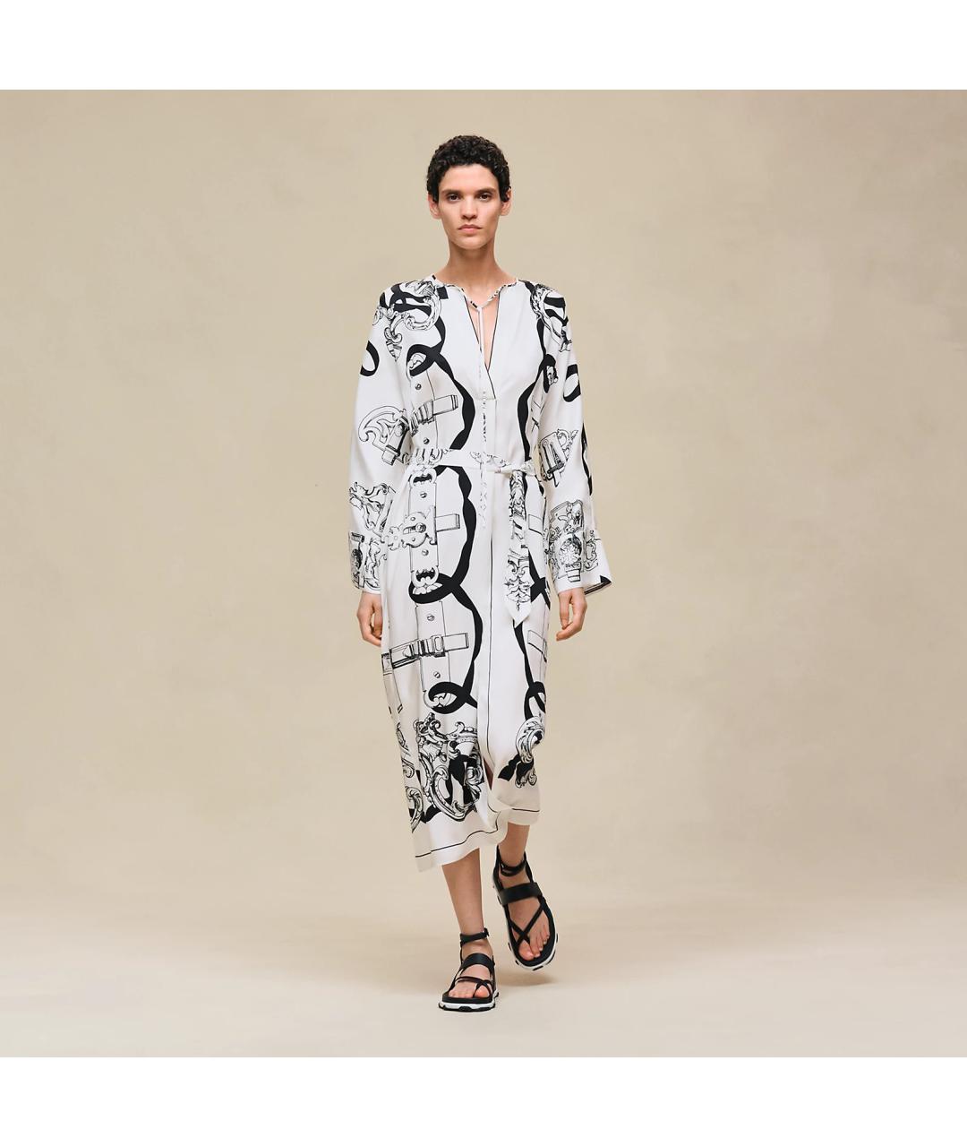 HERMES Белое шелковое платье, фото 2