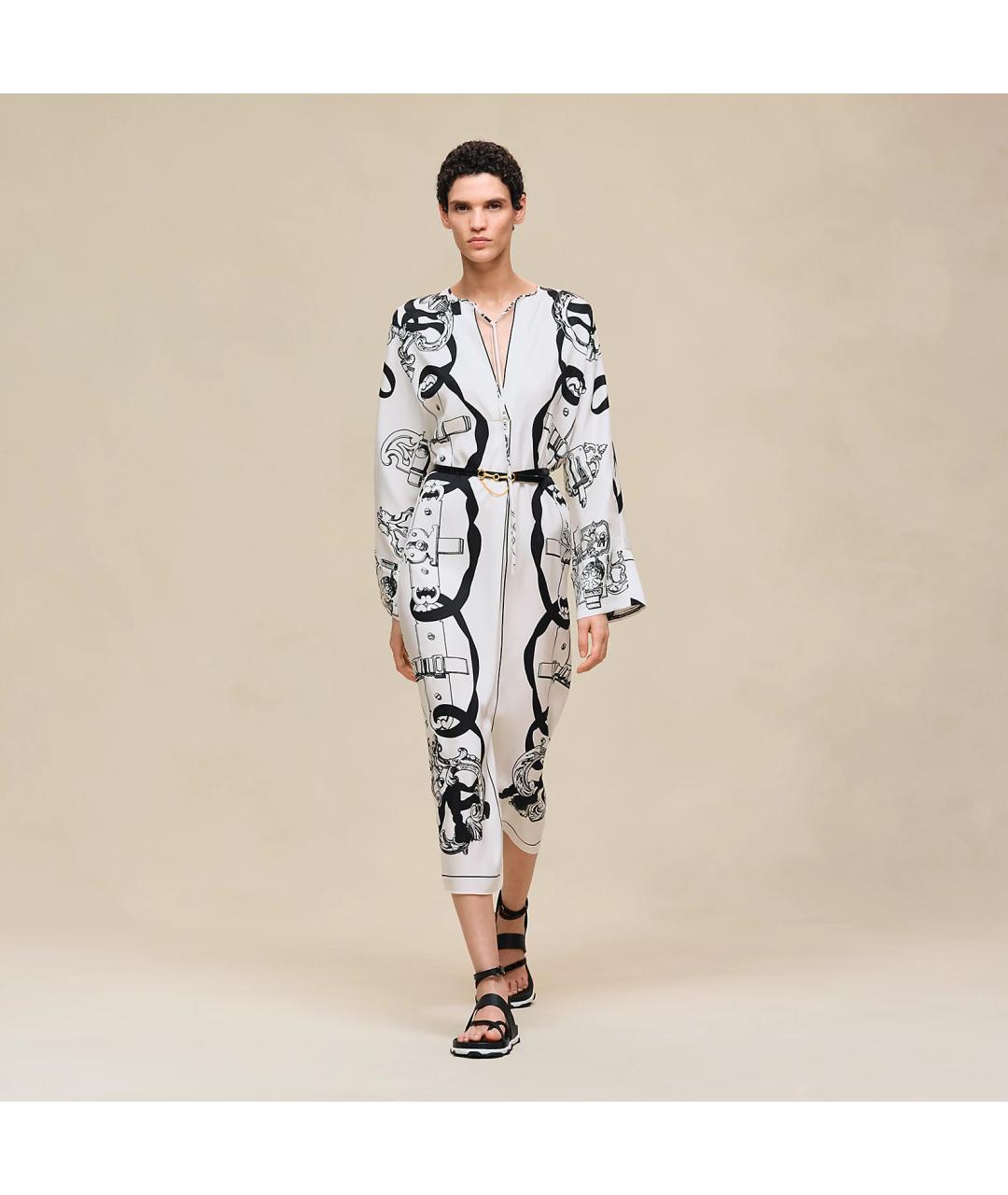 HERMES Белое шелковое платье, фото 4