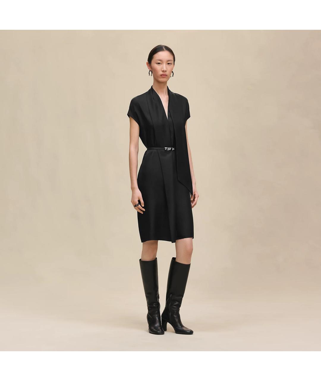 HERMES Черное шелковое коктейльное платье, фото 7