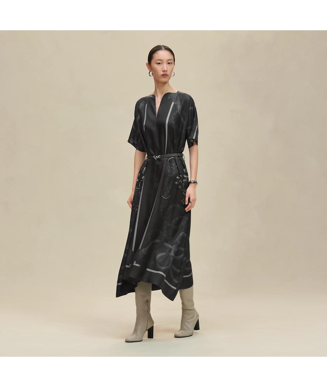 HERMES Черное шелковое повседневное платье, фото 2