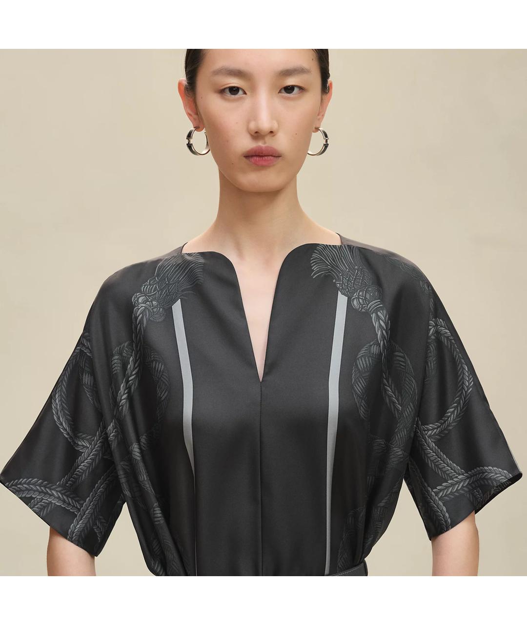 HERMES Черное шелковое повседневное платье, фото 6