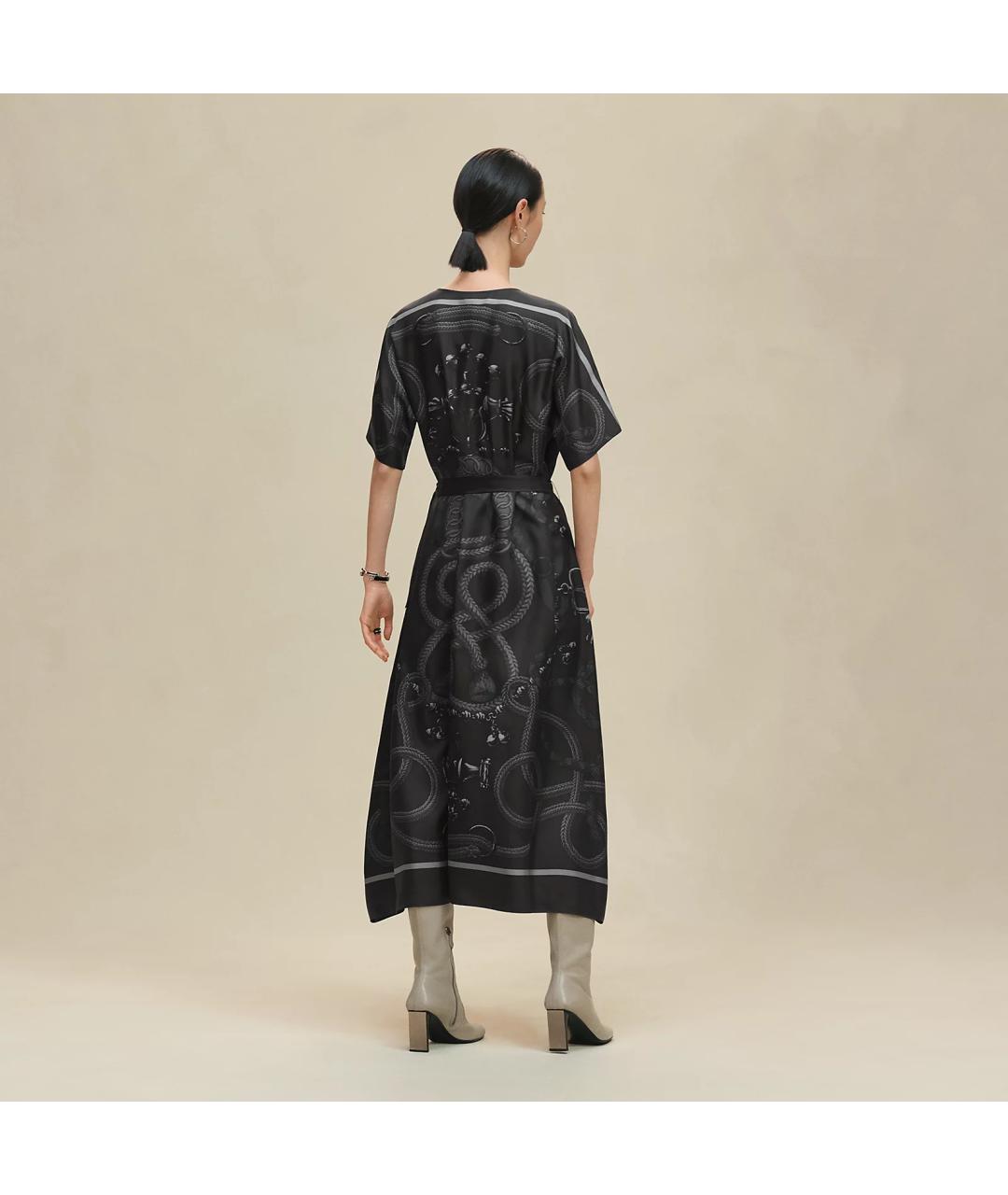 HERMES Черное шелковое повседневное платье, фото 4