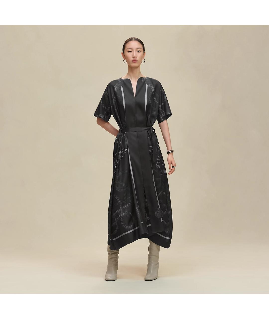 HERMES Черное шелковое повседневное платье, фото 7