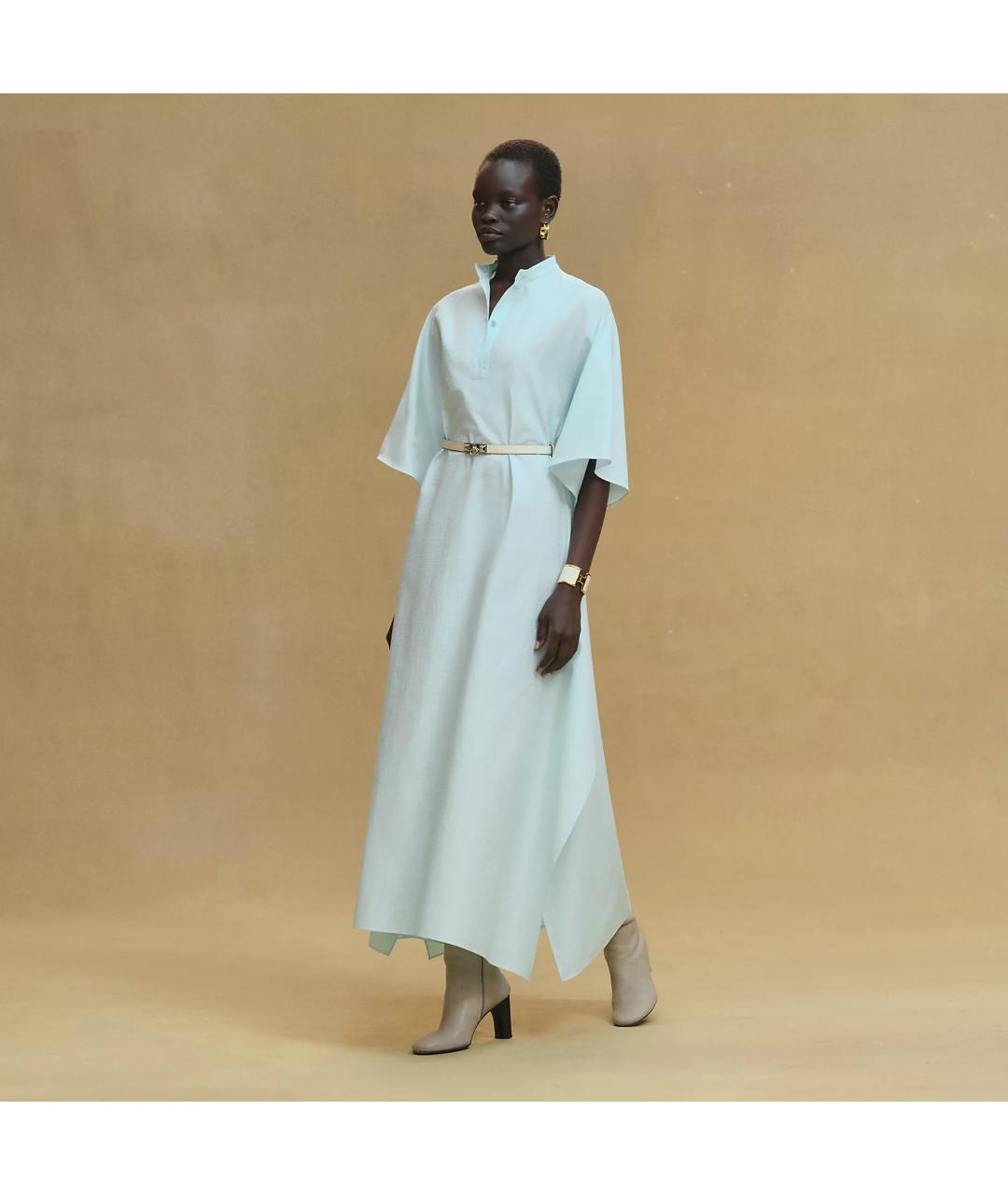 HERMES Голубое хлопковое повседневное платье, фото 7