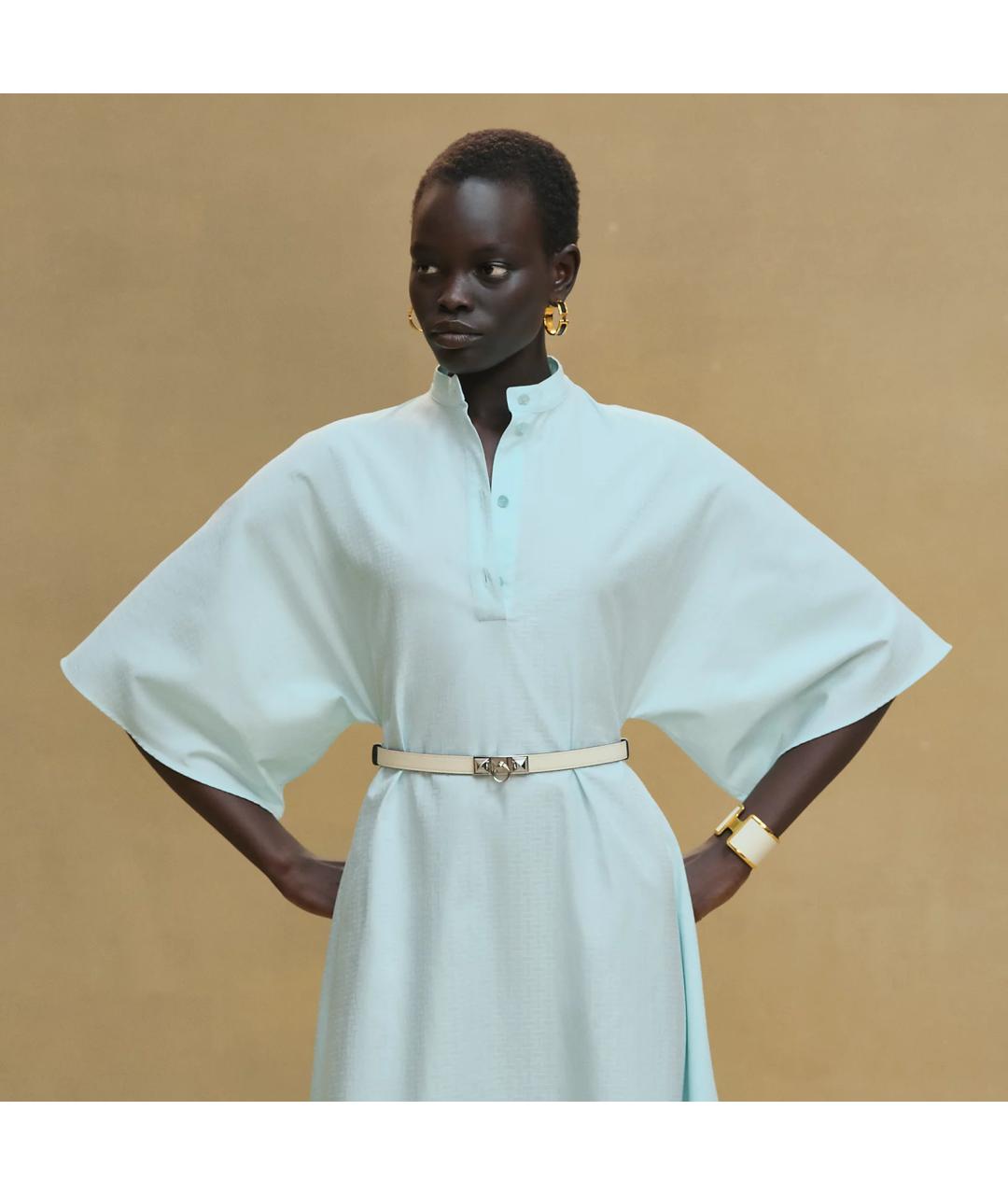 HERMES Голубое хлопковое повседневное платье, фото 3