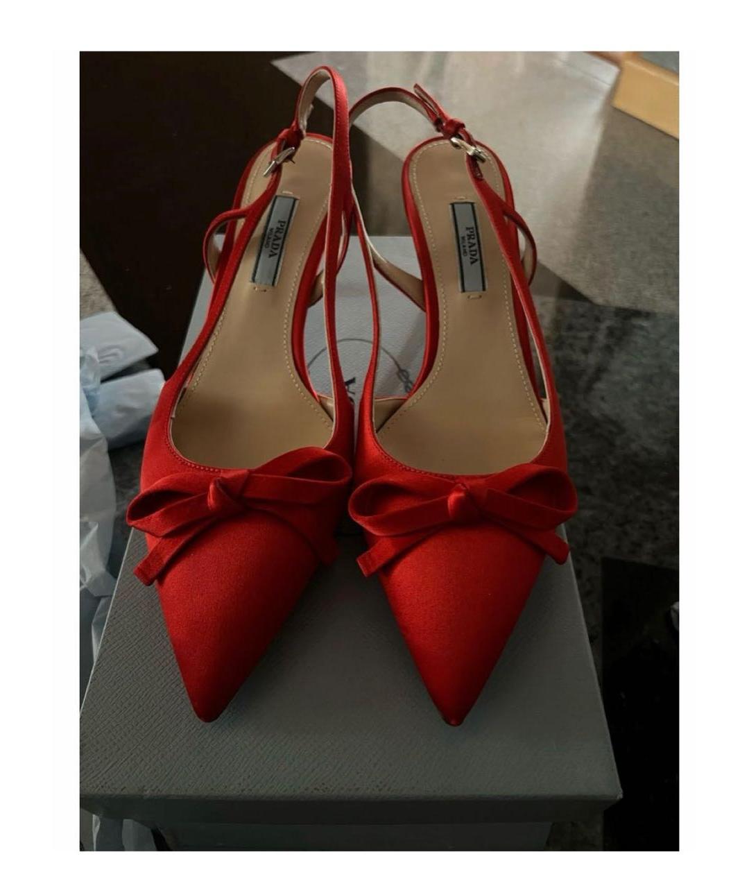 PRADA Красные текстильные лодочки на низком каблуке, фото 2