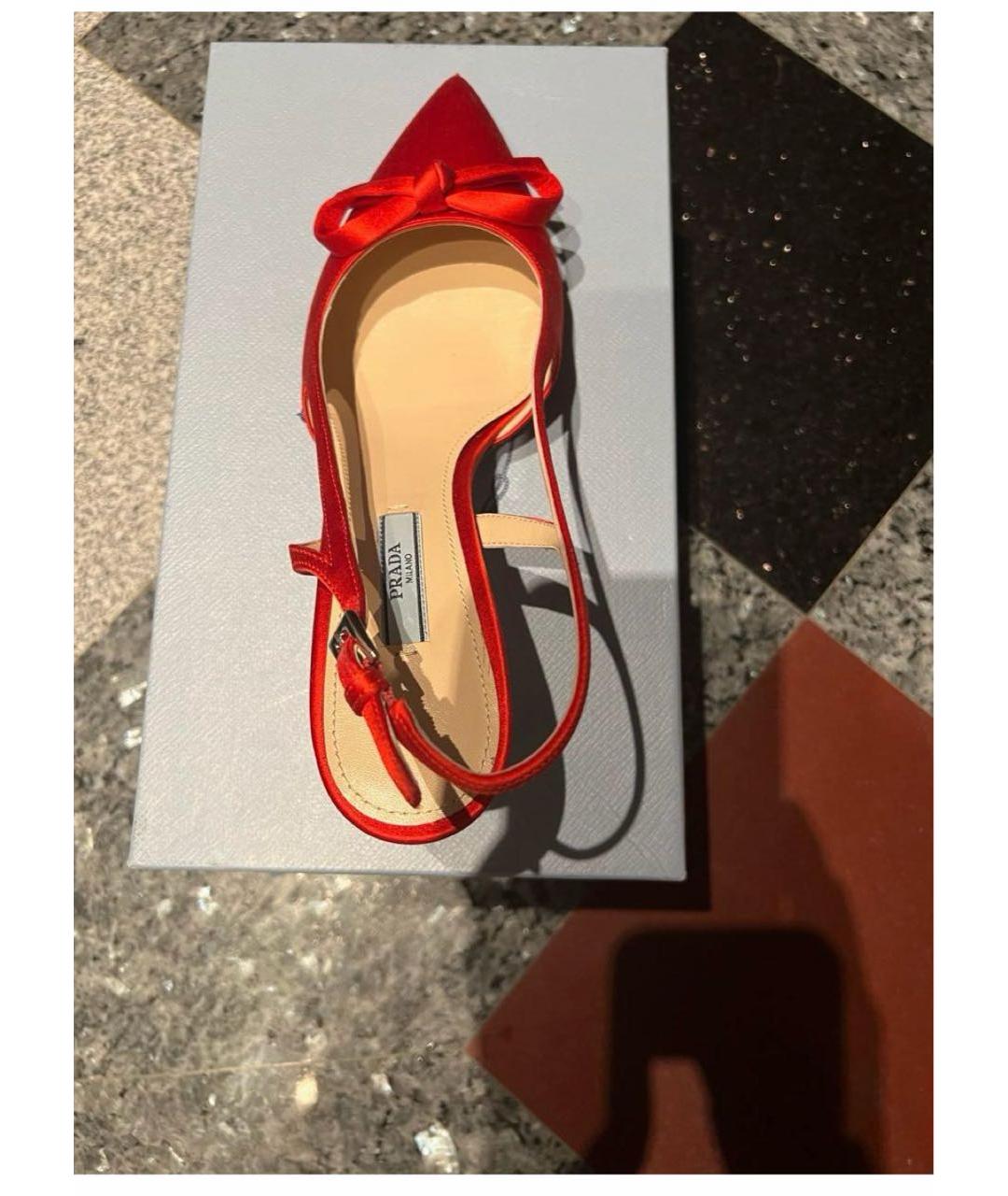 PRADA Красные текстильные лодочки на низком каблуке, фото 3