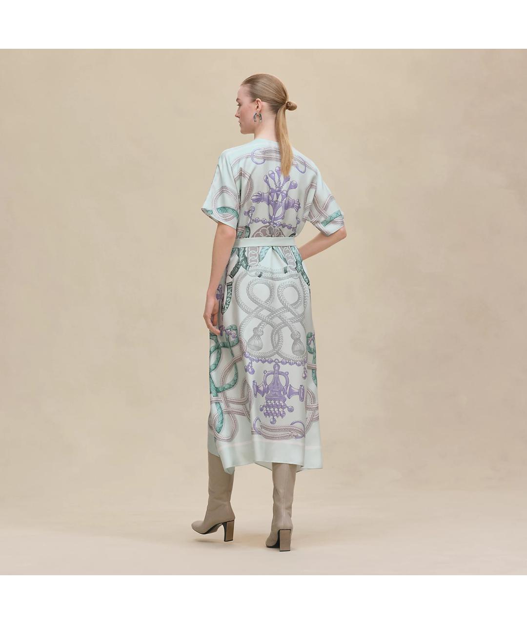 HERMES Голубое шелковое платье, фото 3