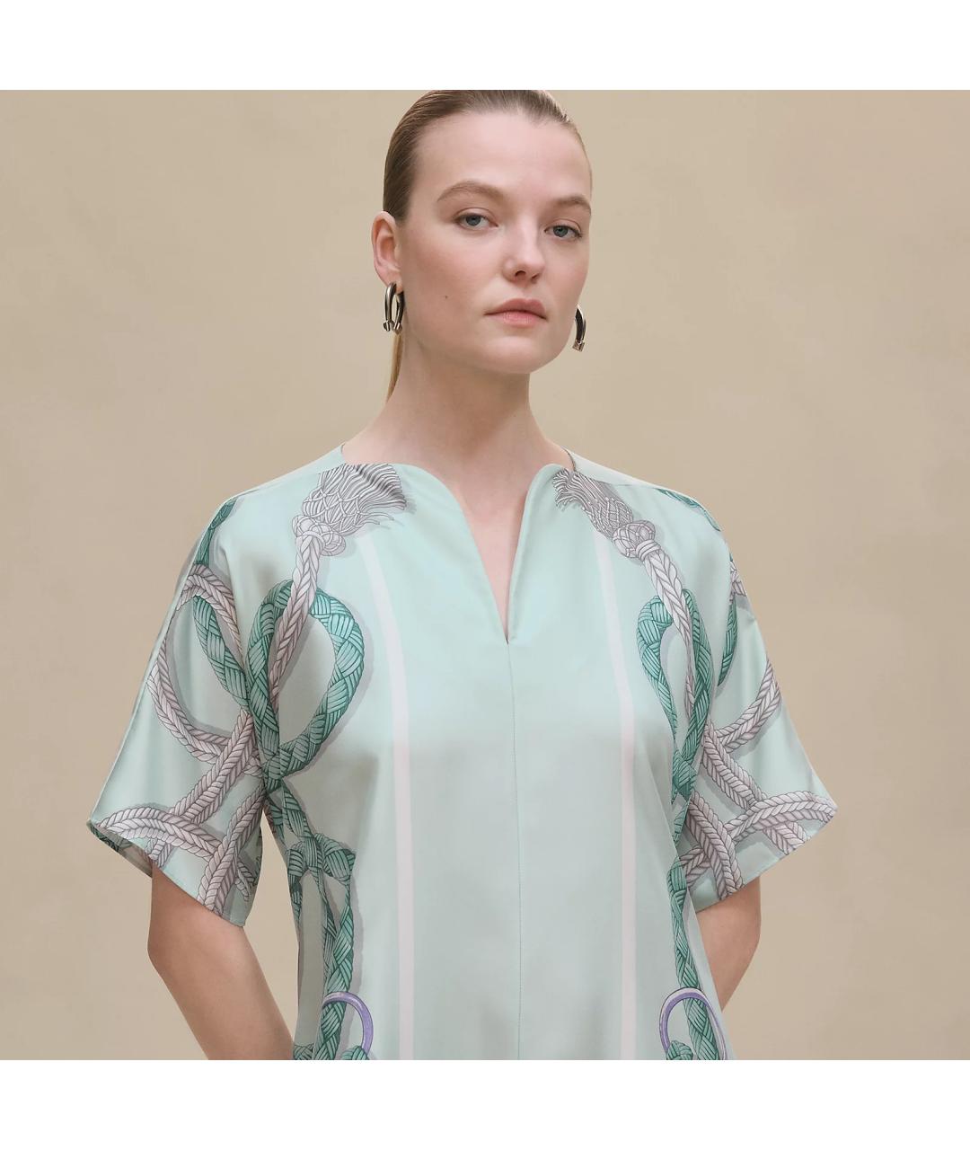 HERMES Голубое шелковое платье, фото 5