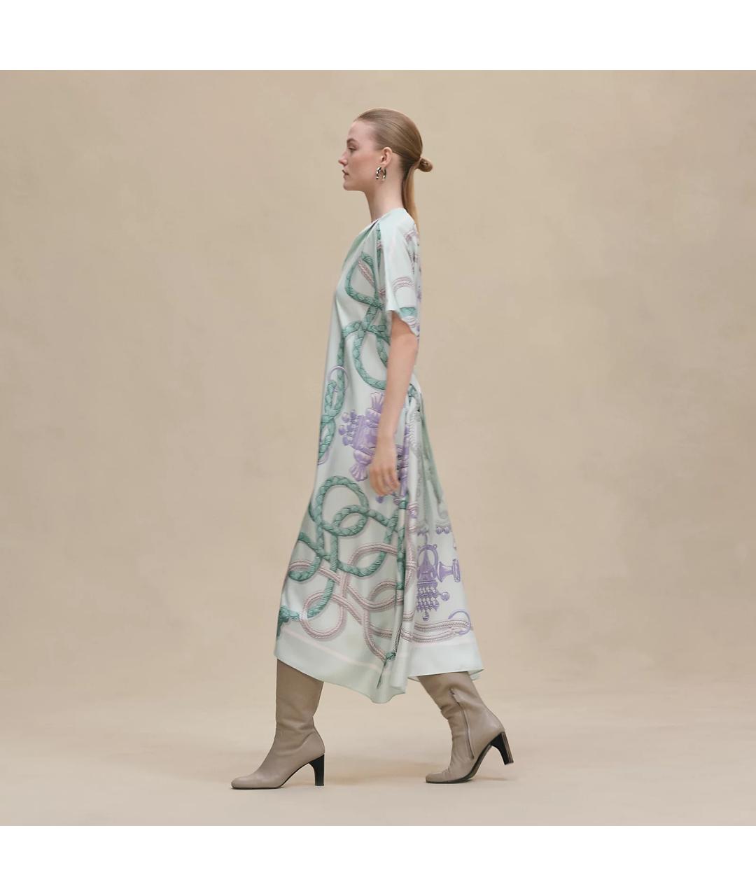 HERMES Голубое шелковое платье, фото 2