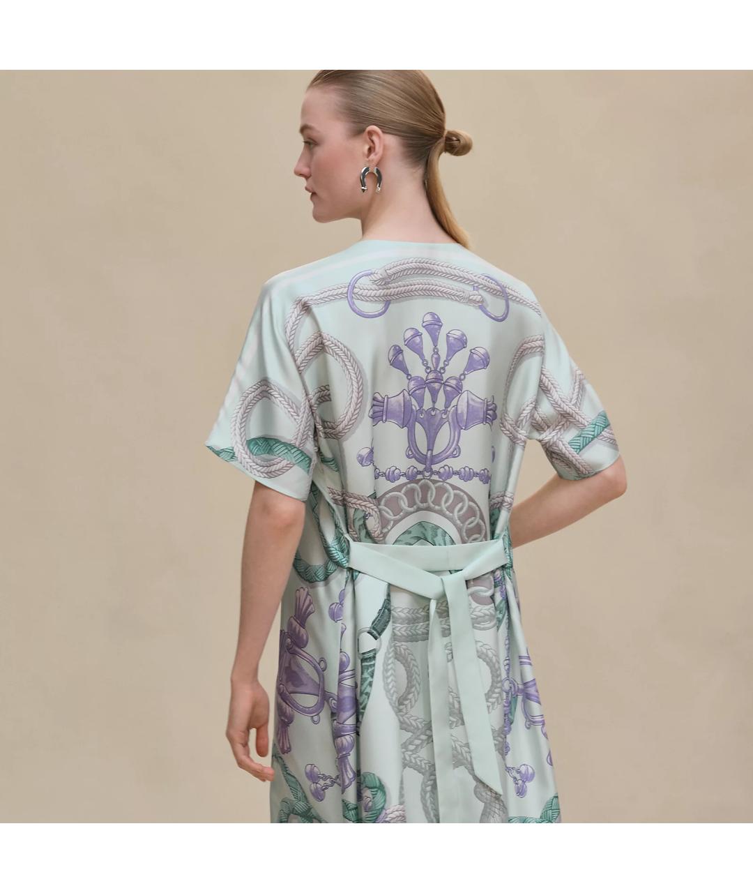 HERMES Голубое шелковое платье, фото 6