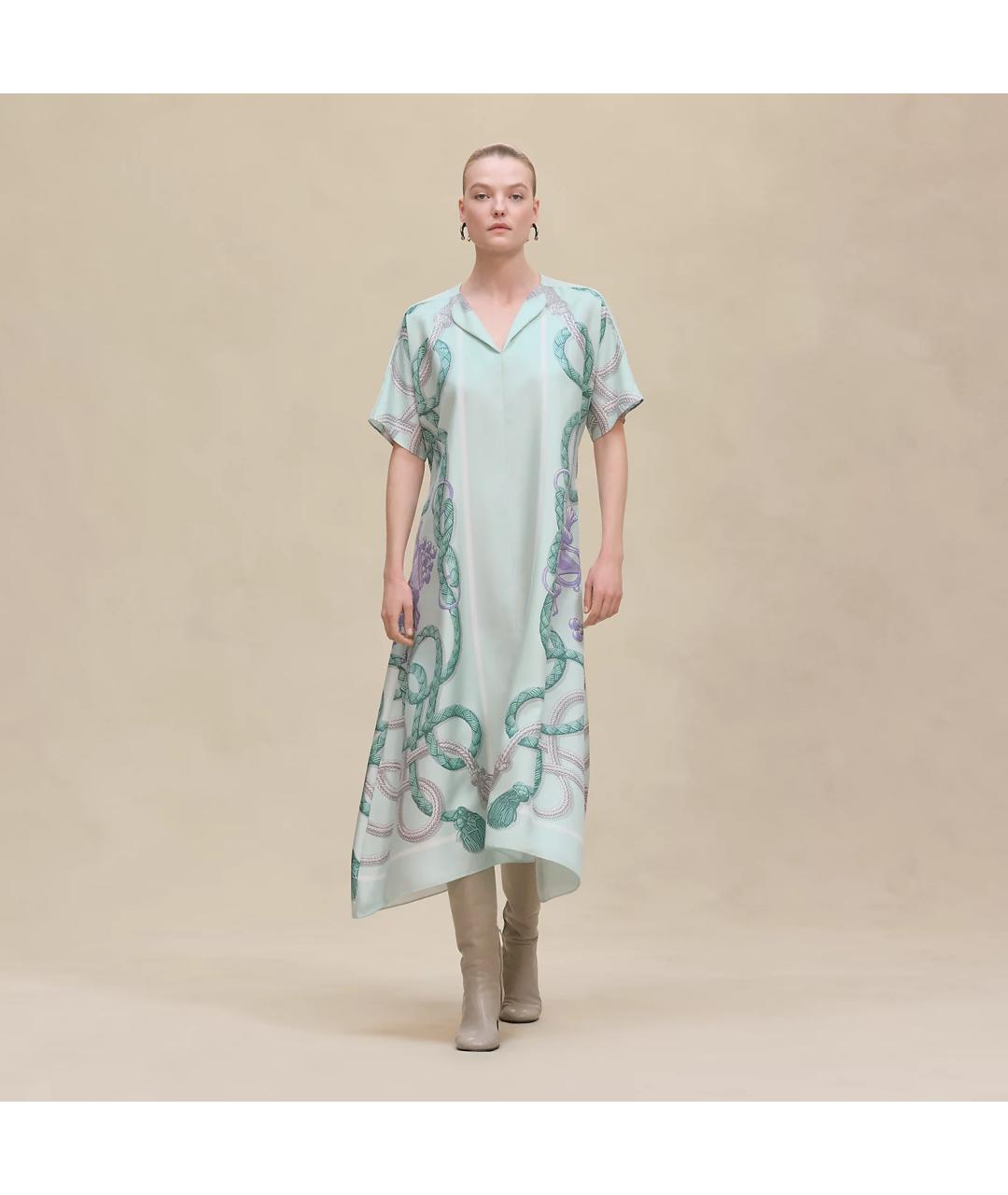 HERMES Голубое шелковое платье, фото 7