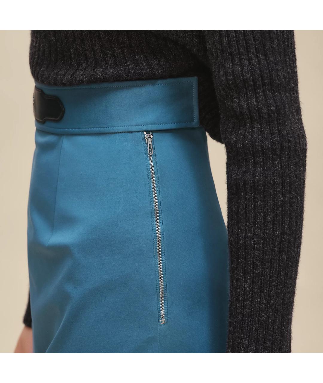 HERMES Бирюзовая хлопковая юбка мини, фото 5