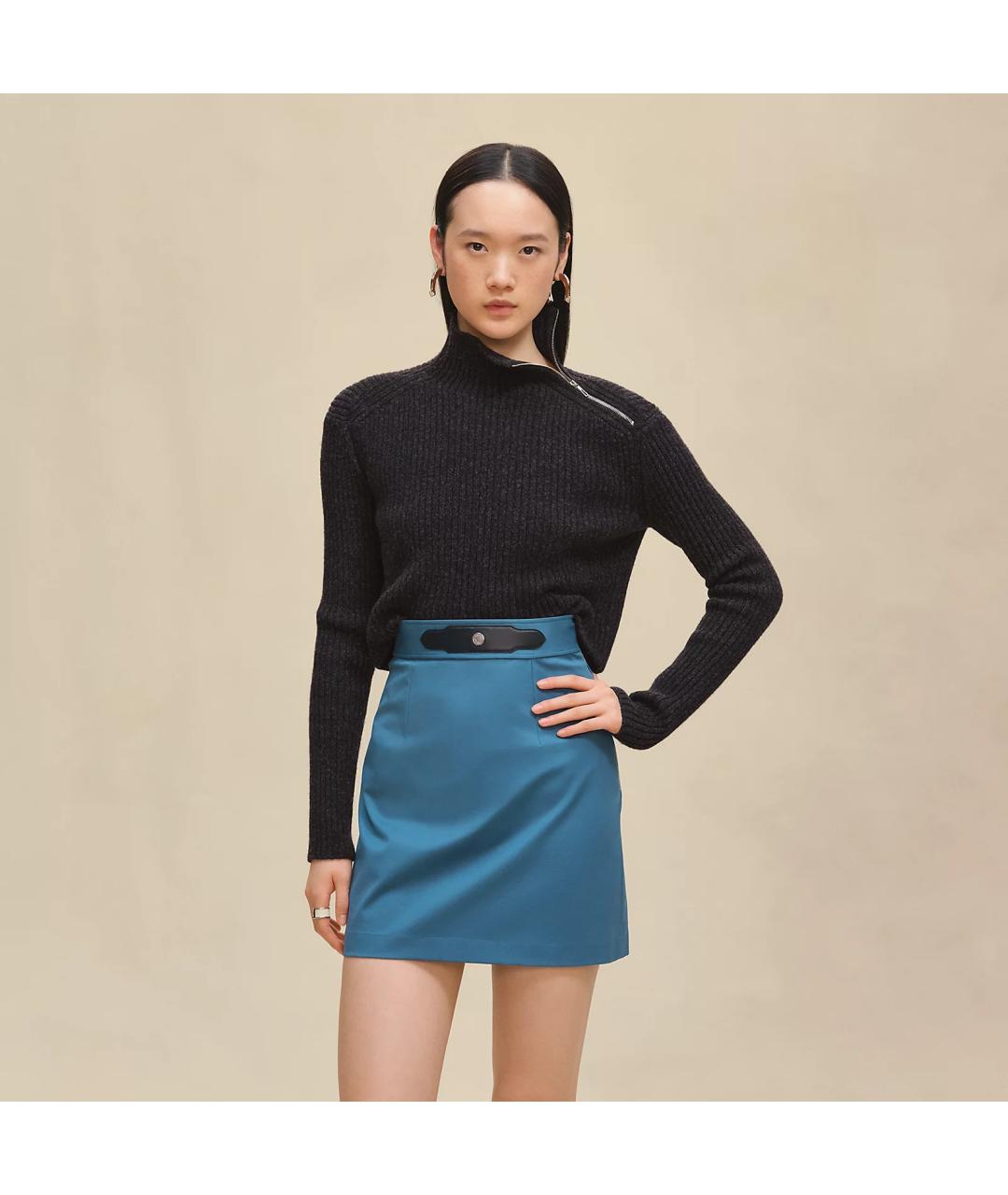 HERMES Бирюзовая хлопковая юбка мини, фото 6