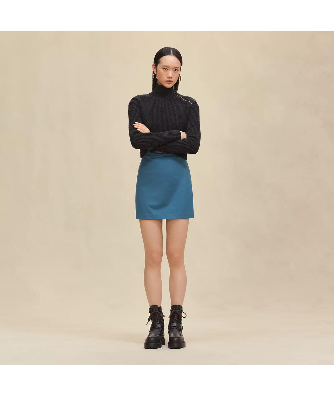 HERMES Бирюзовая хлопковая юбка мини, фото 2