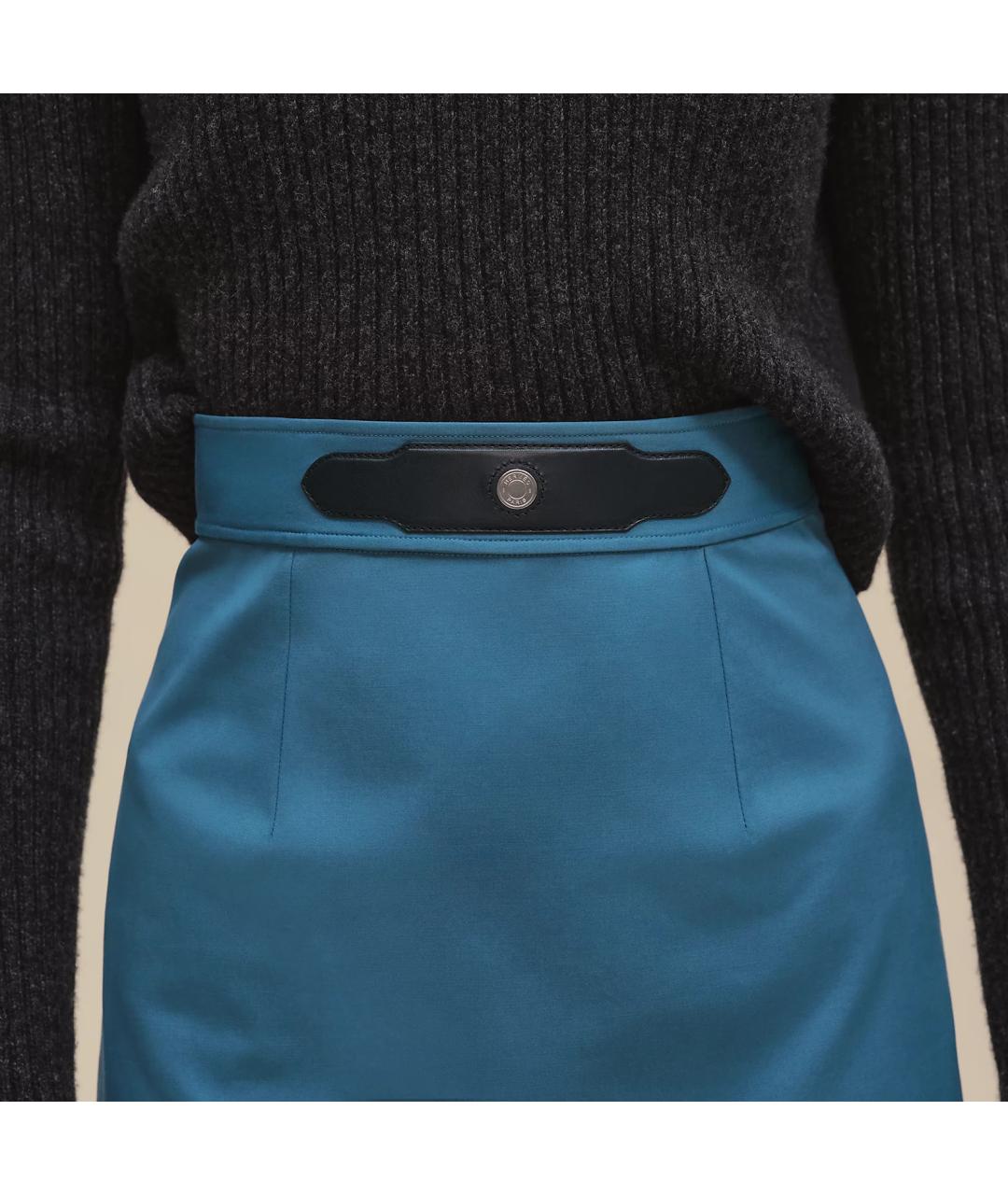 HERMES Бирюзовая хлопковая юбка мини, фото 4