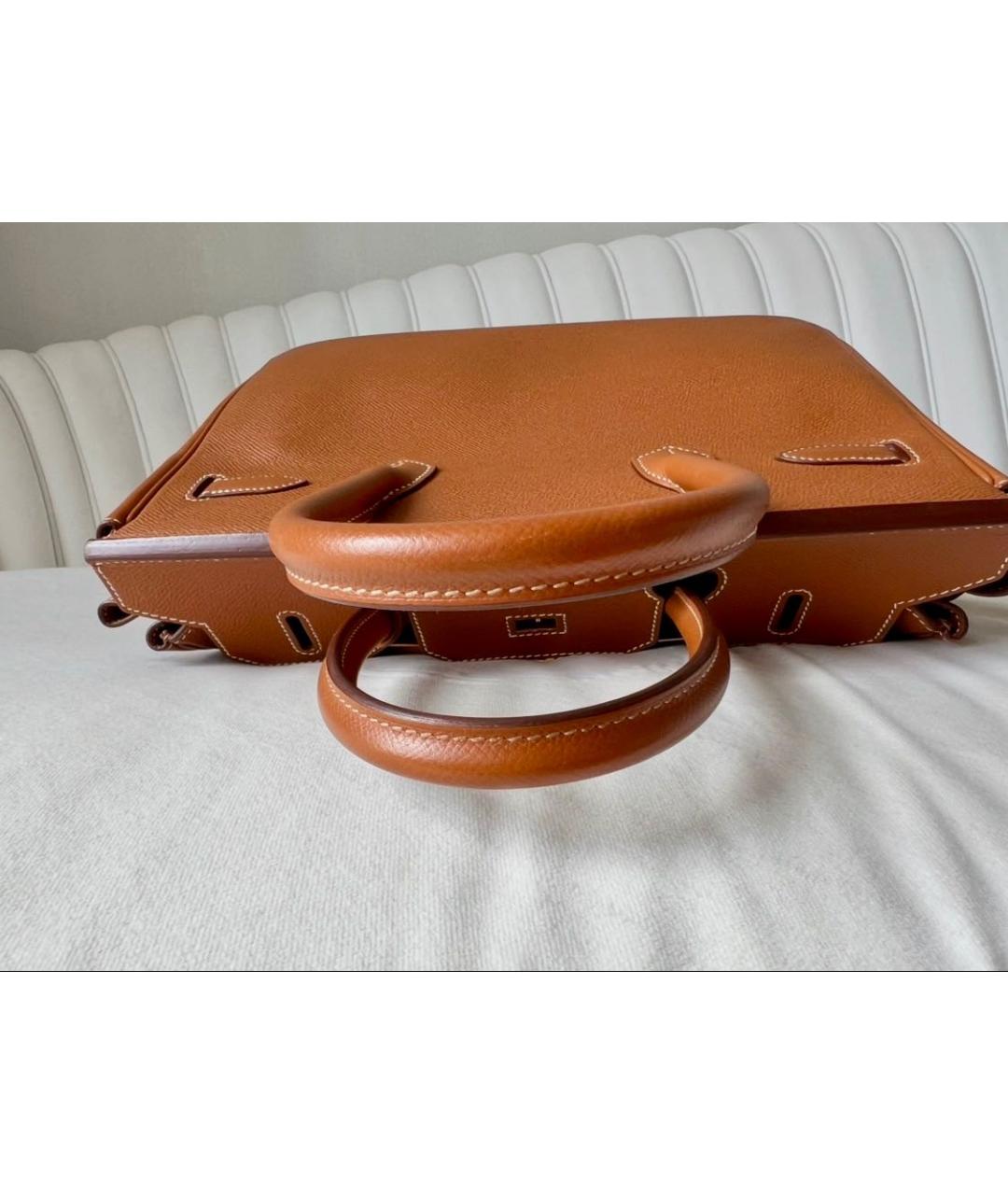 HERMES Оранжевая кожаная сумка с короткими ручками, фото 4