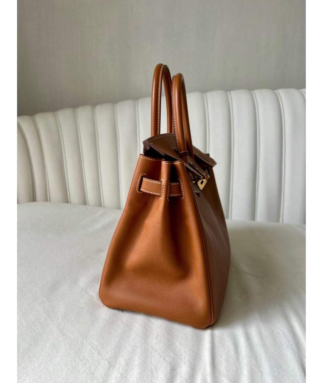 HERMES Оранжевая кожаная сумка с короткими ручками, фото 2