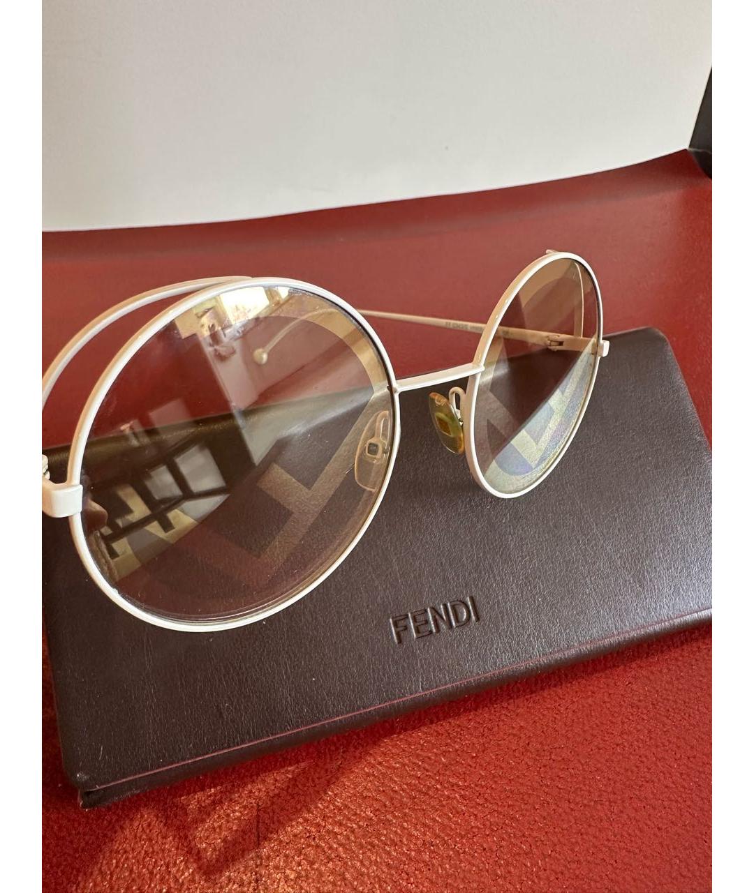 FENDI Белые металлические солнцезащитные очки, фото 6
