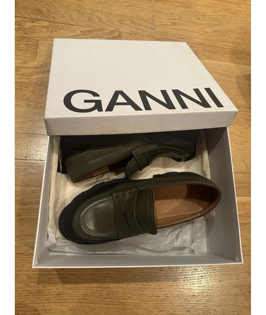 GANNI Хаки кожаные лоферы, фото 6