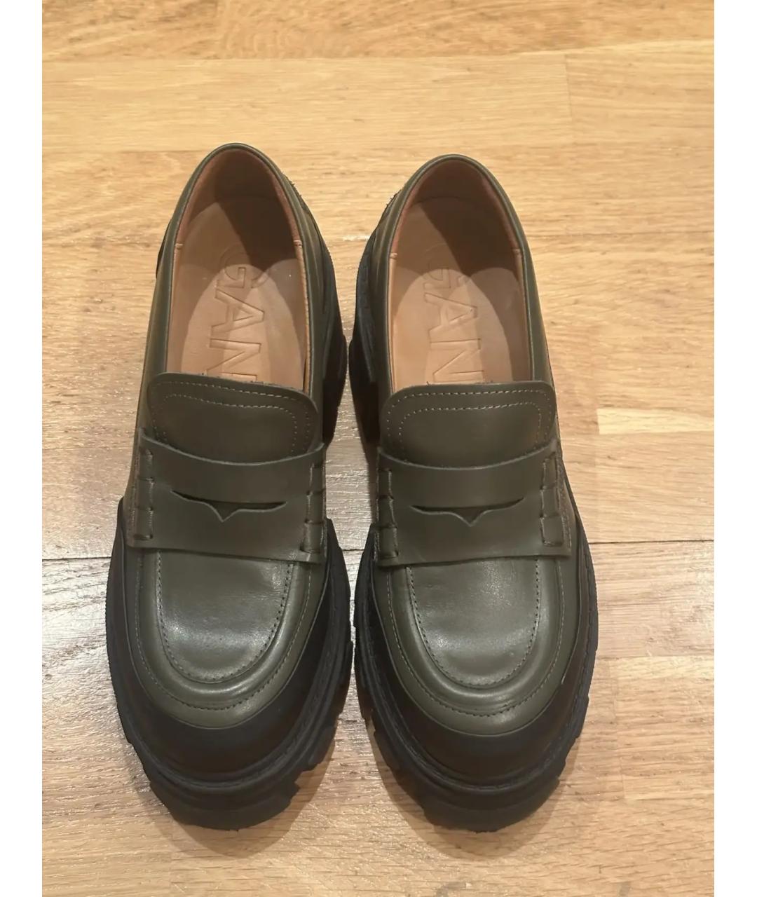 GANNI Хаки кожаные лоферы, фото 2