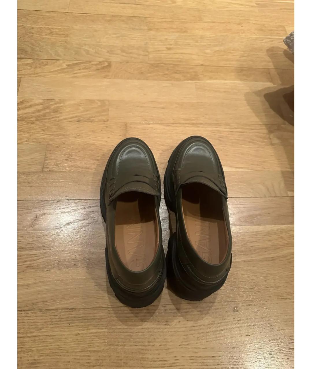GANNI Хаки кожаные лоферы, фото 3