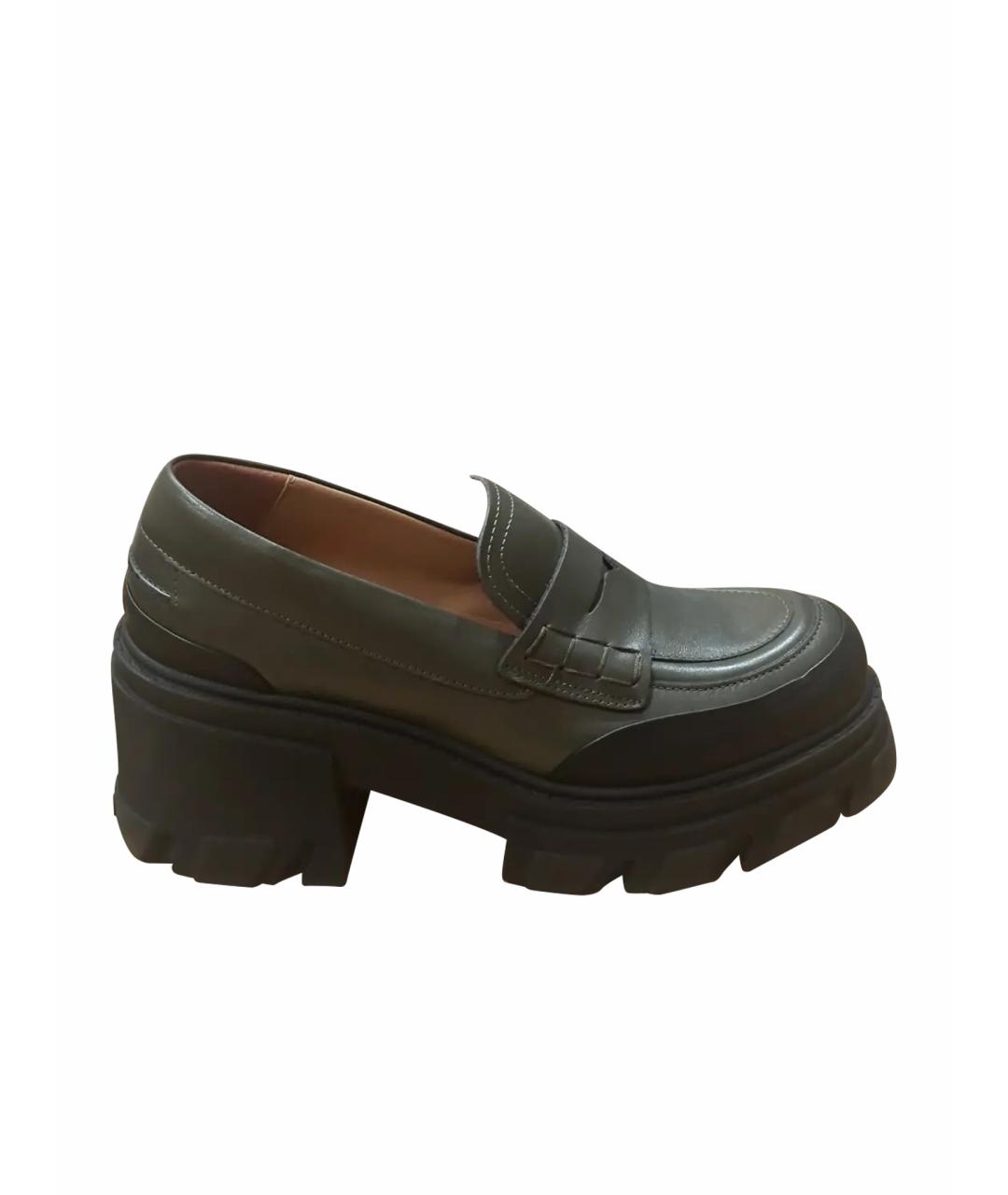 GANNI Хаки кожаные лоферы, фото 1