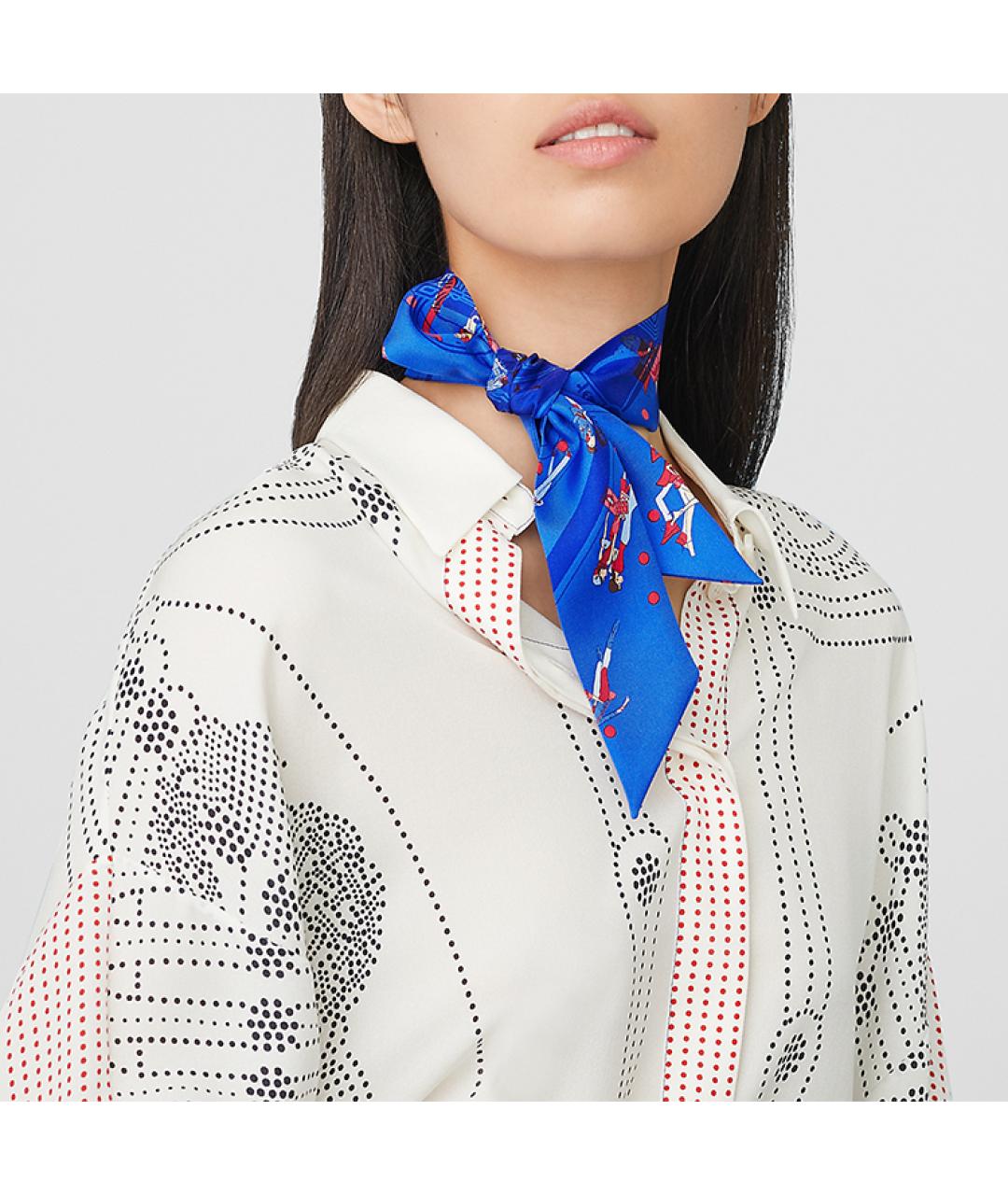 HERMES Синий шелковый платок, фото 2