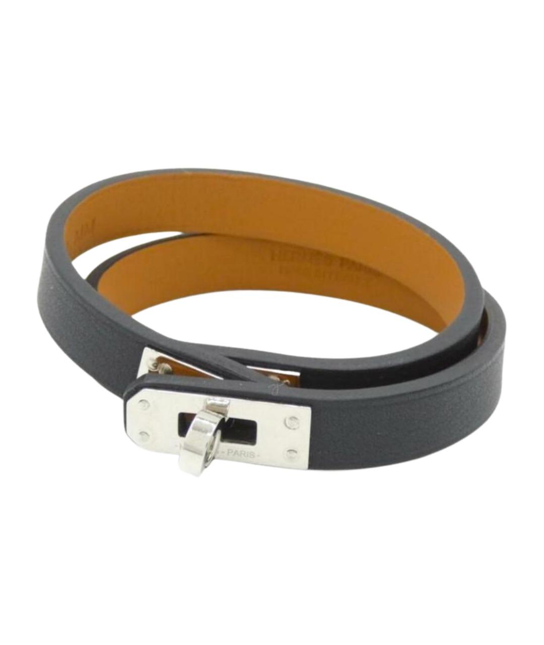 HERMES Черный кожаный браслет, фото 1