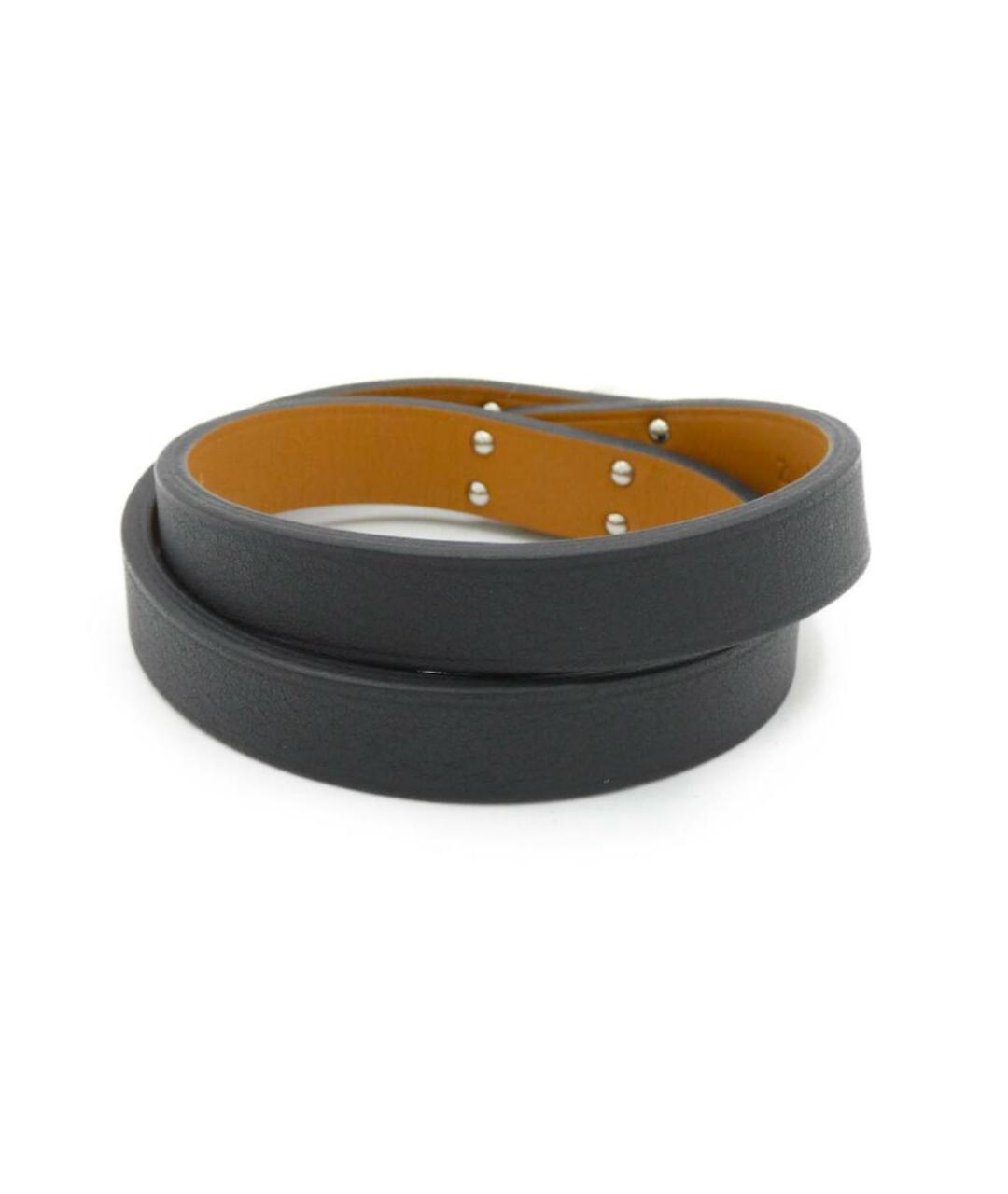 HERMES Черный кожаный браслет, фото 2