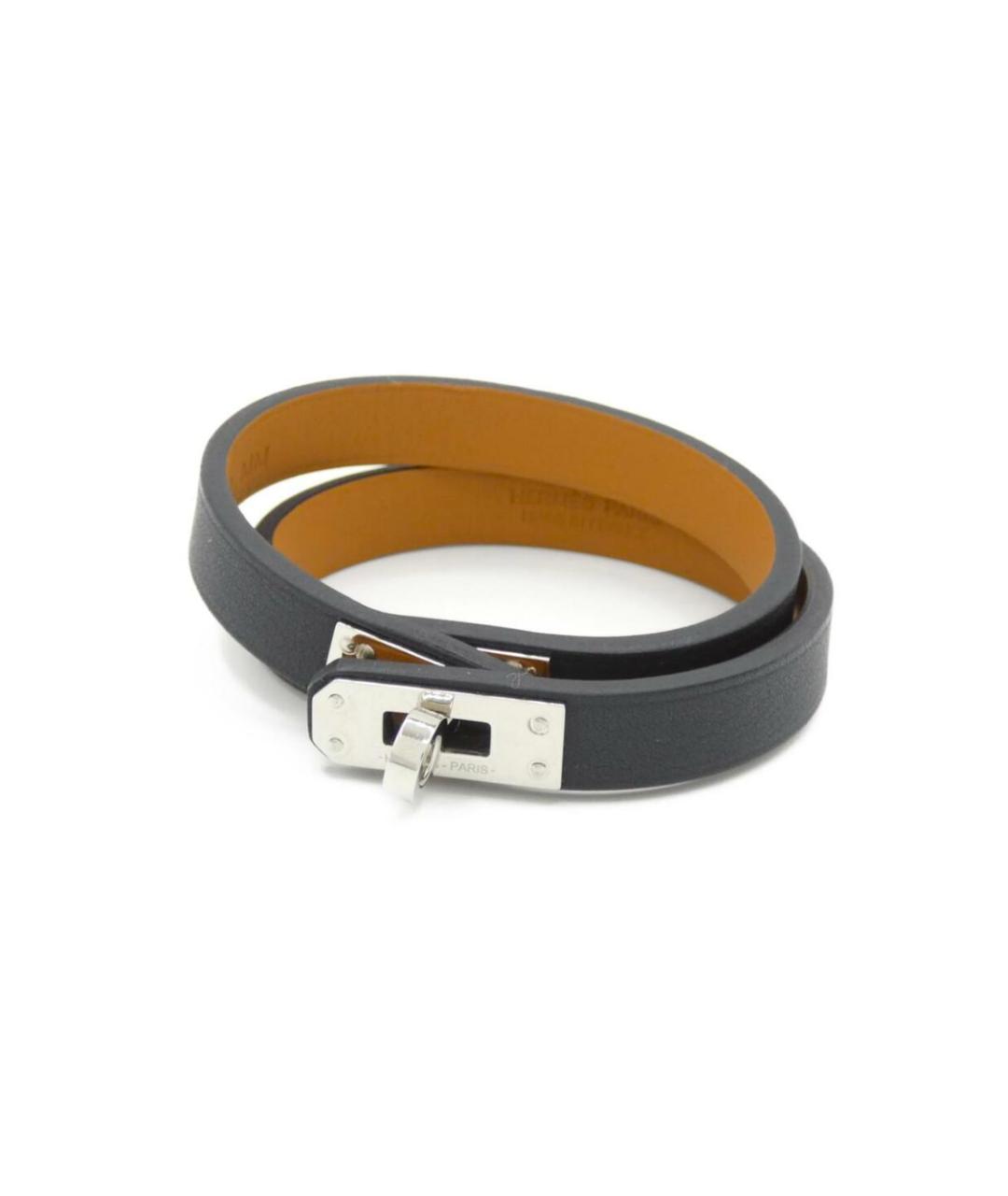 HERMES Черный кожаный браслет, фото 4